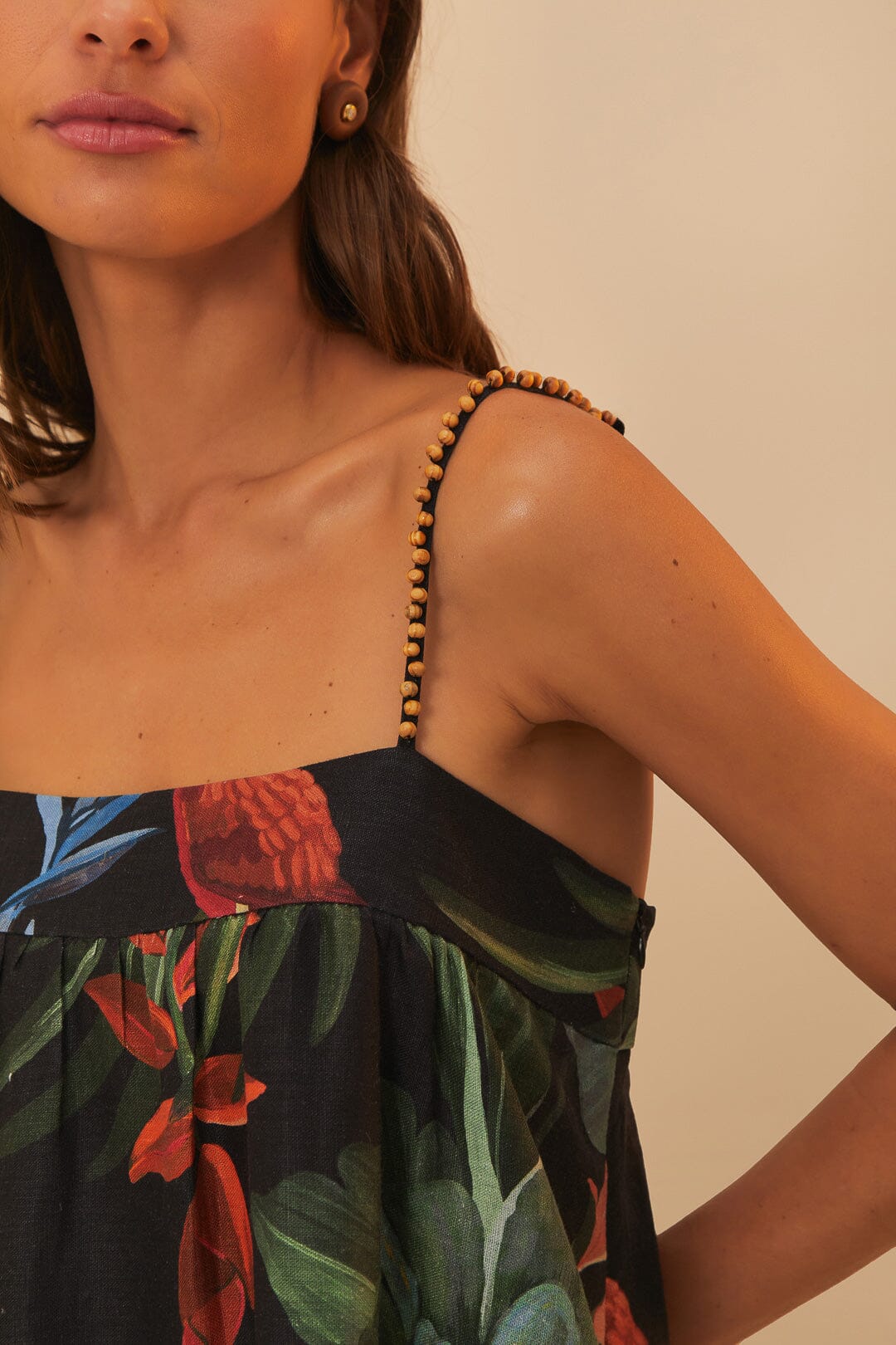 MIDNIGHT MACAW FIESTA BLACK SLEEVELESS MINI DRESS