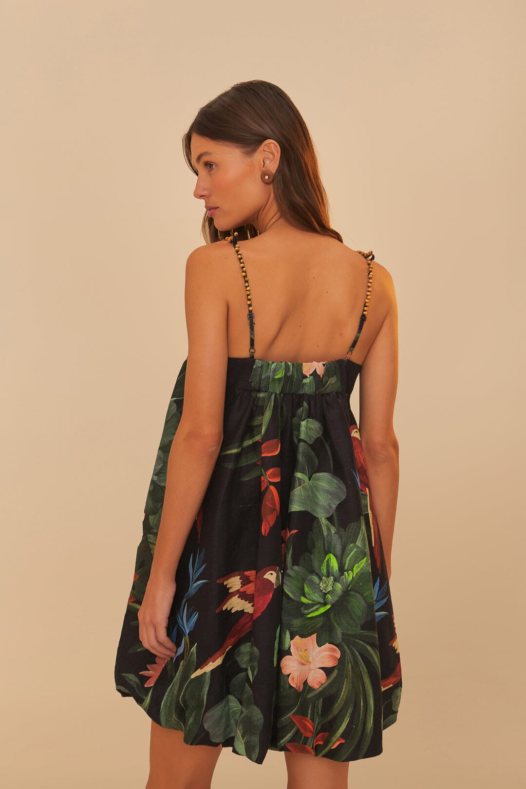 MIDNIGHT MACAW FIESTA BLACK SLEEVELESS MINI DRESS