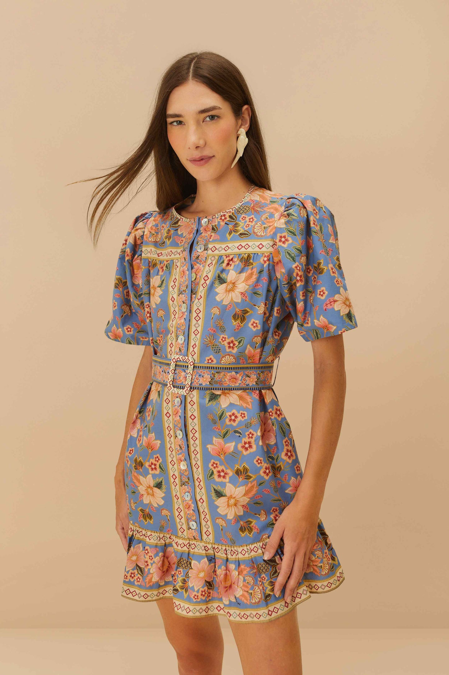 Blue Superbloom Tapestry Organic Cotton Mini Dress