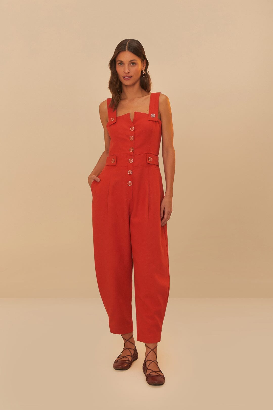 Orange Asymmetric Sleeveless Dungaree