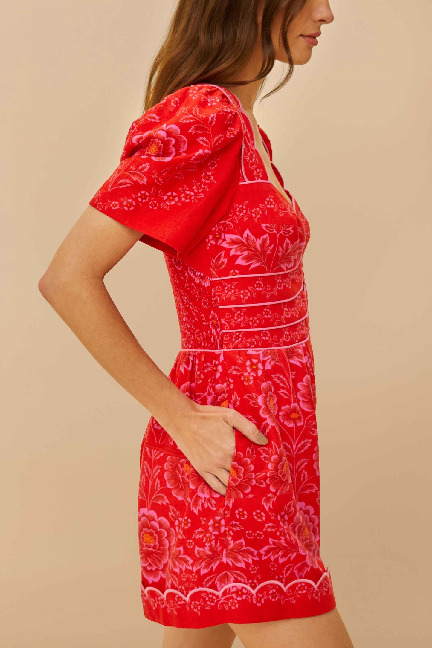 OLIVIA RED CUTOUTS SMOCKED ROMPER