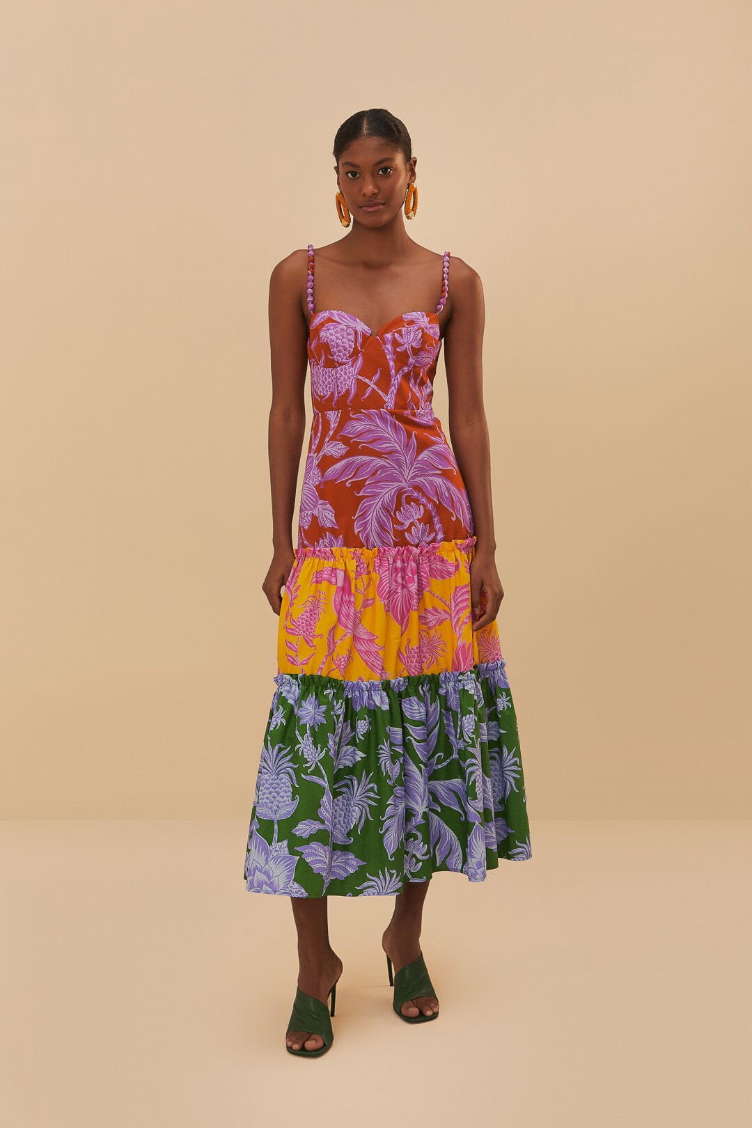 TROPICAL SWING MIX MIDI DRESS