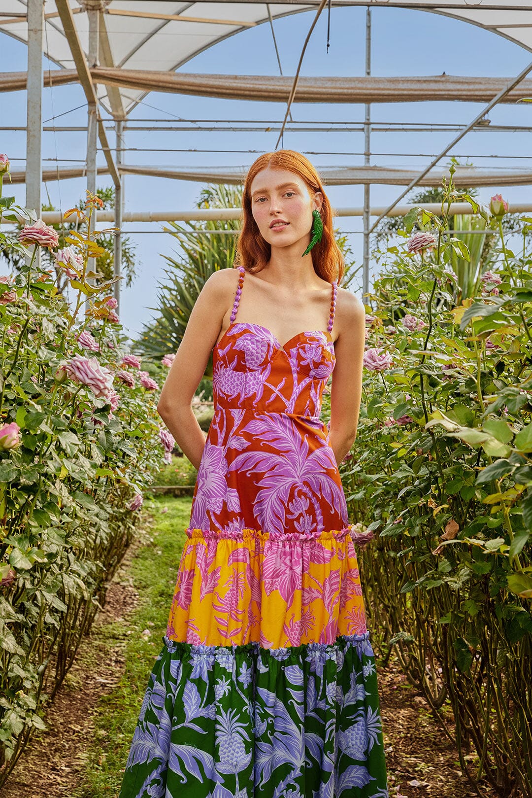 TROPICAL SWING MIX MIDI DRESS