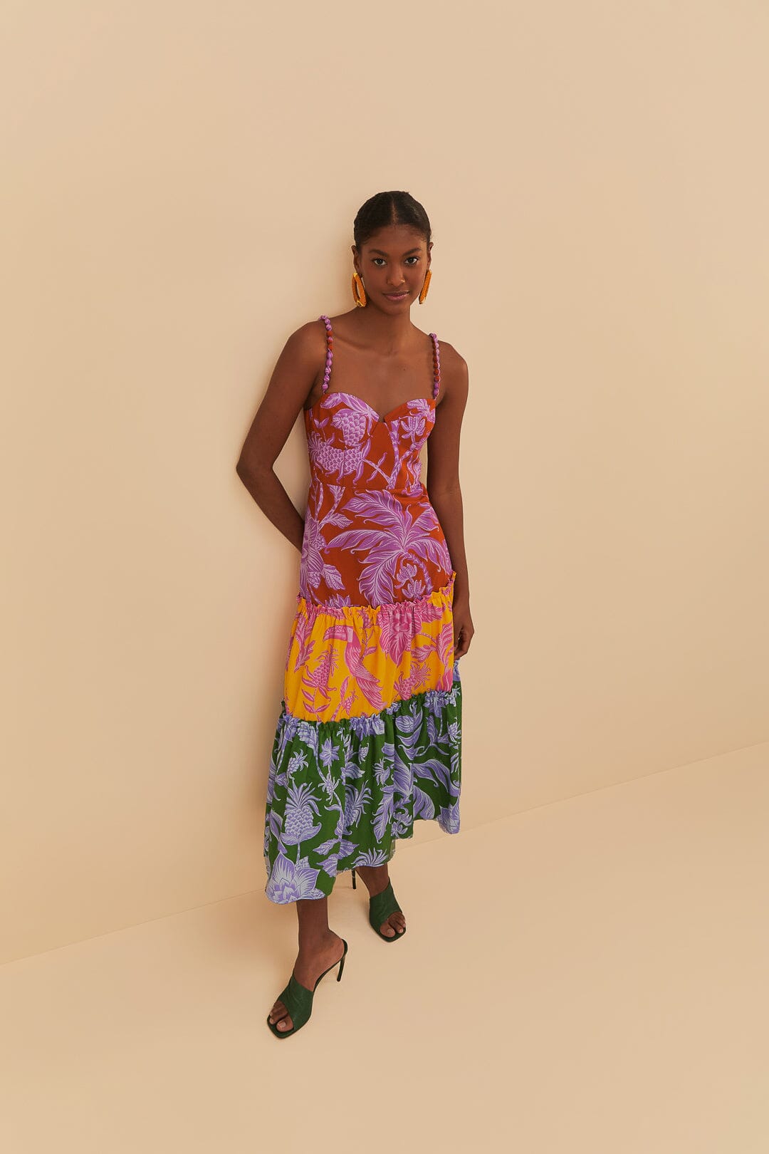 TROPICAL SWING MIX MIDI DRESS