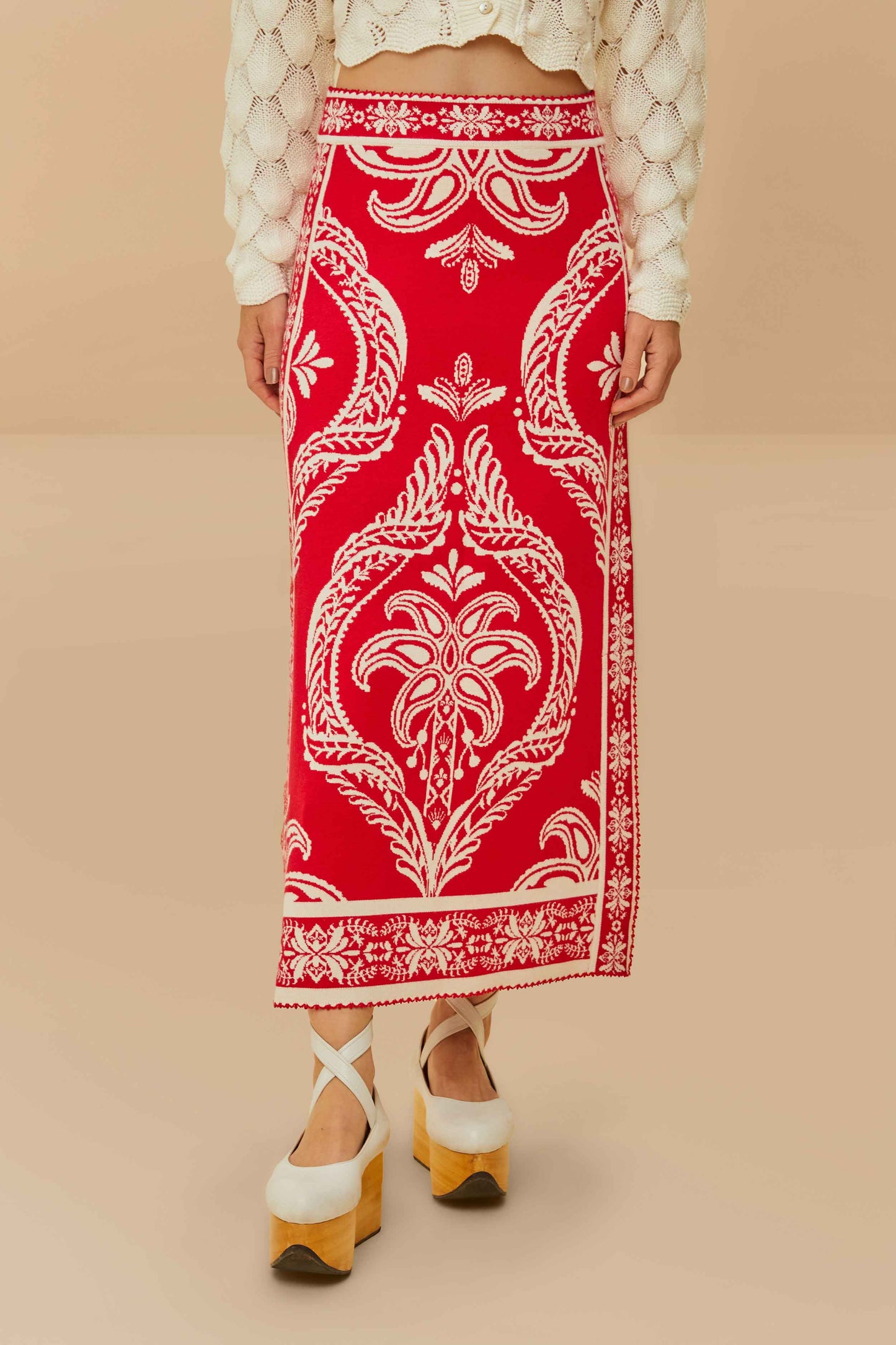 Red Tropical Jacquard Knit Skirt