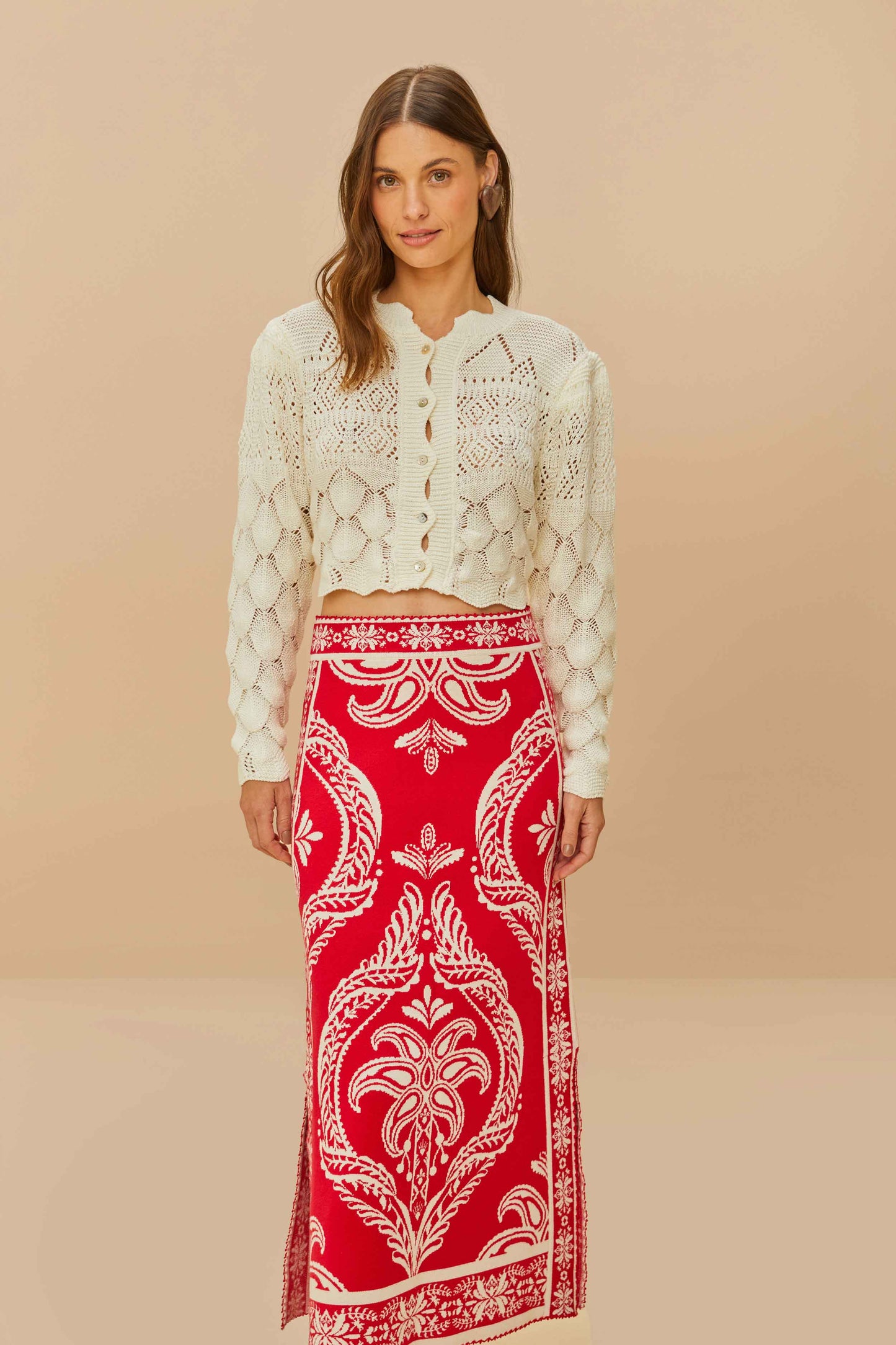 Red Tropical Jacquard Knit Skirt