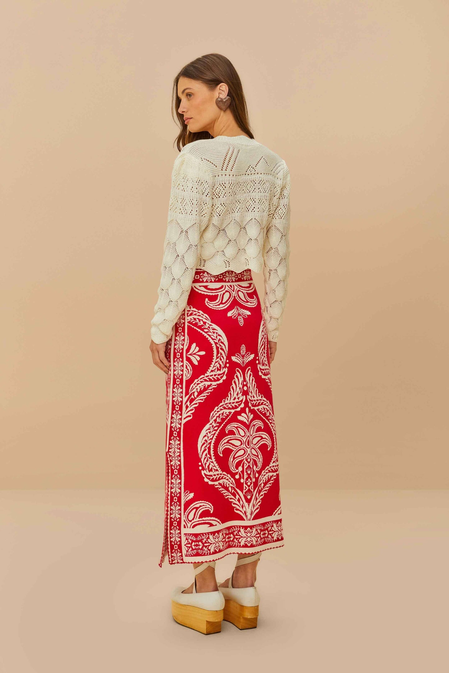 Red Tropical Jacquard Knit Skirt