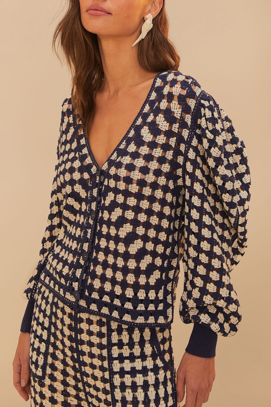 BLUE AND WHITE CROCHET CARDIGAN