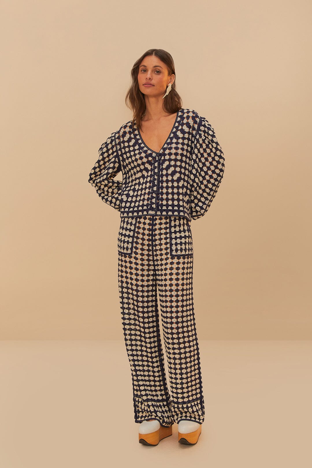 BLUE AND WHITE CROCHET CARDIGAN