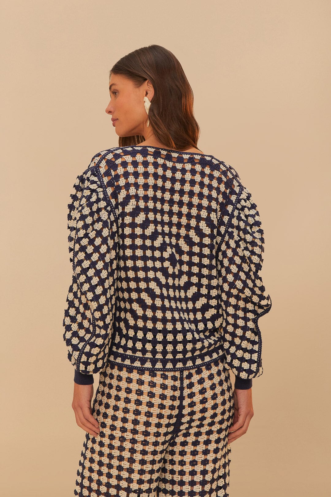 BLUE AND WHITE CROCHET CARDIGAN