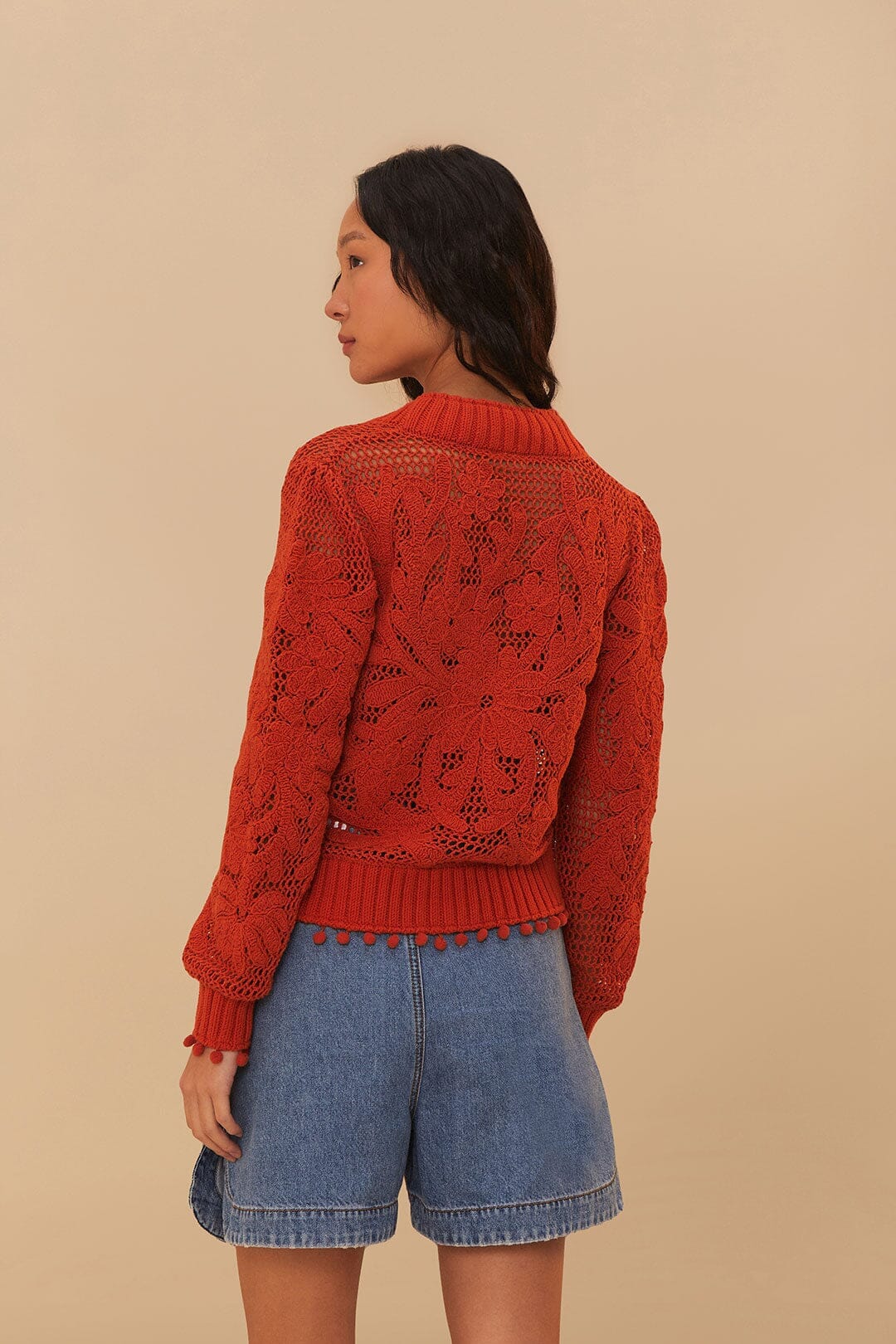 Orange Floral Knit Cardigan