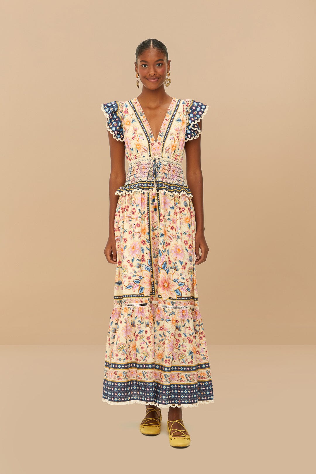 Cream Superbloom Tapestry Maxi Dress