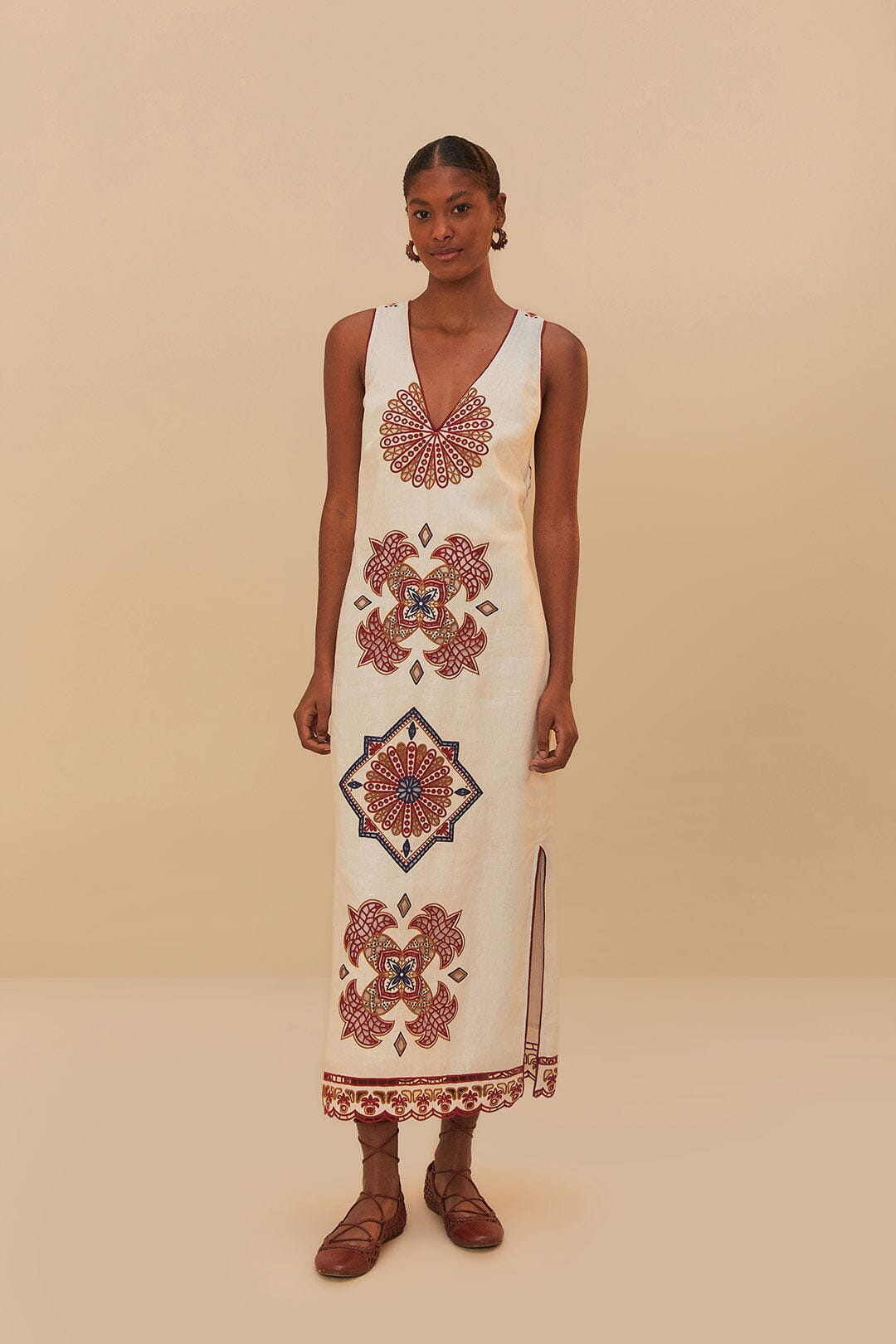 Off-White Marys Tiles Richelieu Euroflax™ Premium Linen Midi Dress