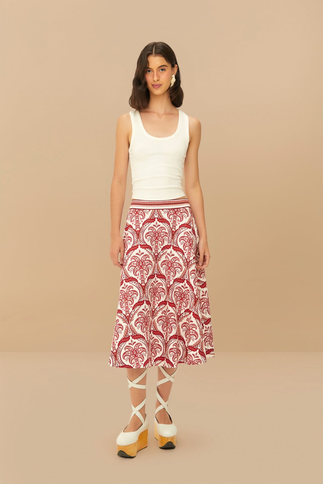 Off-White Tropical Cameo LENZING™ ECOVERO™ Euroflax™ Midi Skirt