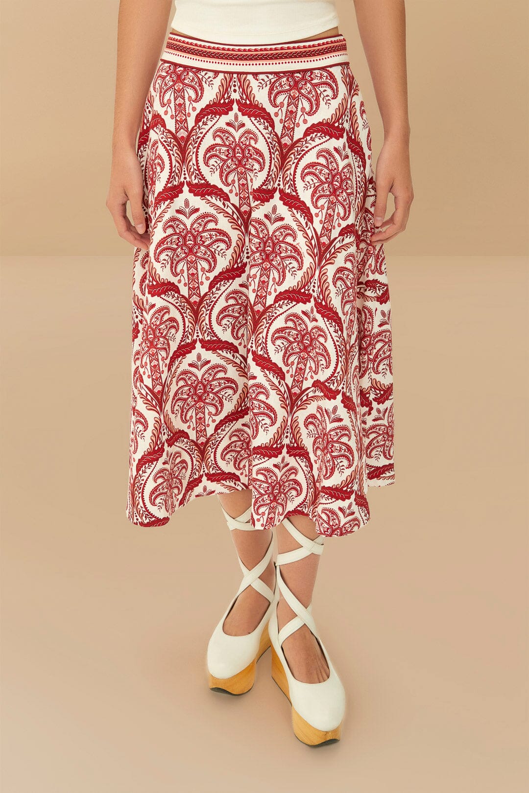 Off-White Tropical Cameo LENZING™ ECOVERO™ Euroflax™ Midi Skirt