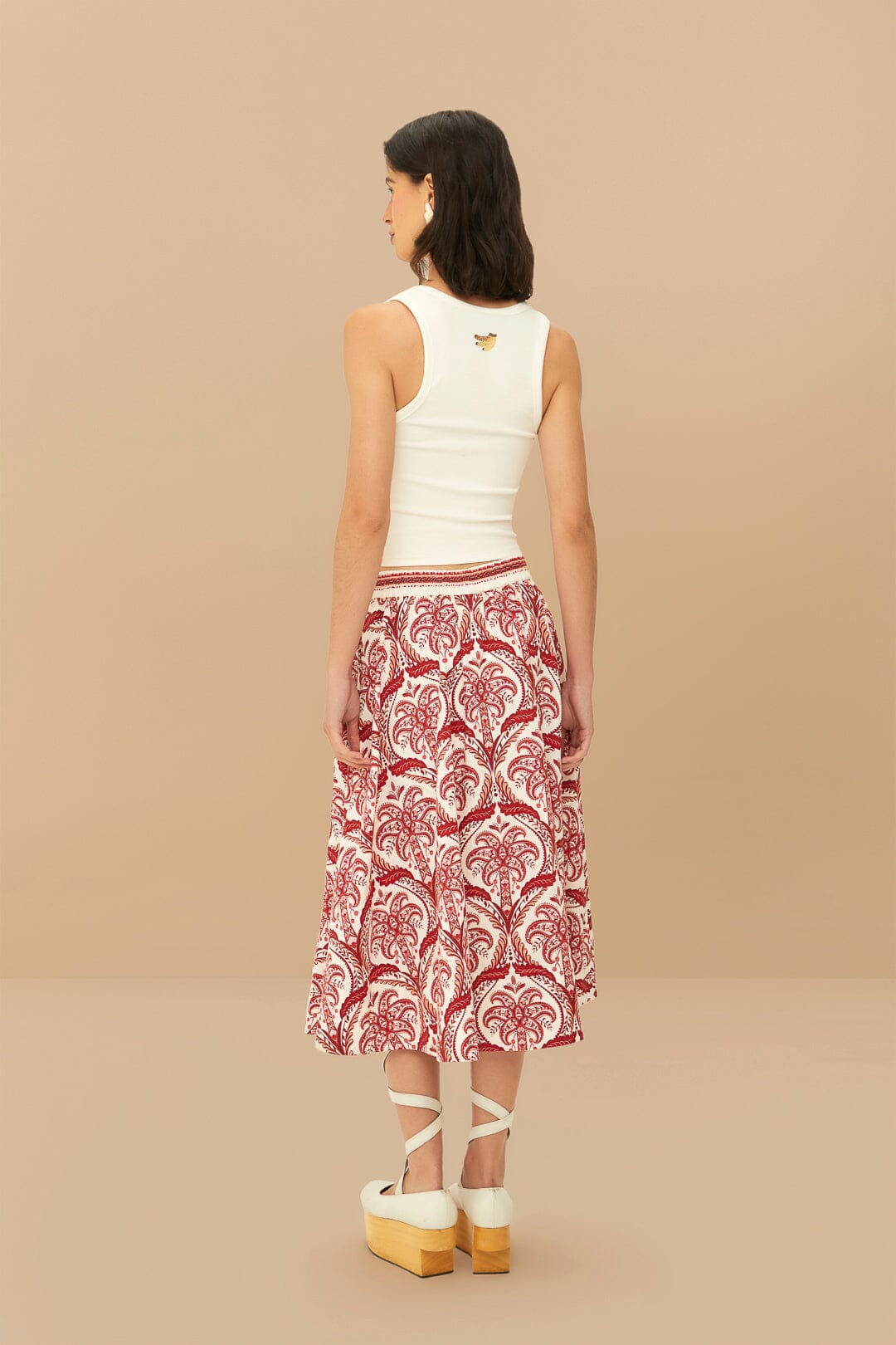 Off-White Tropical Cameo LENZING™ ECOVERO™ Euroflax™ Midi Skirt