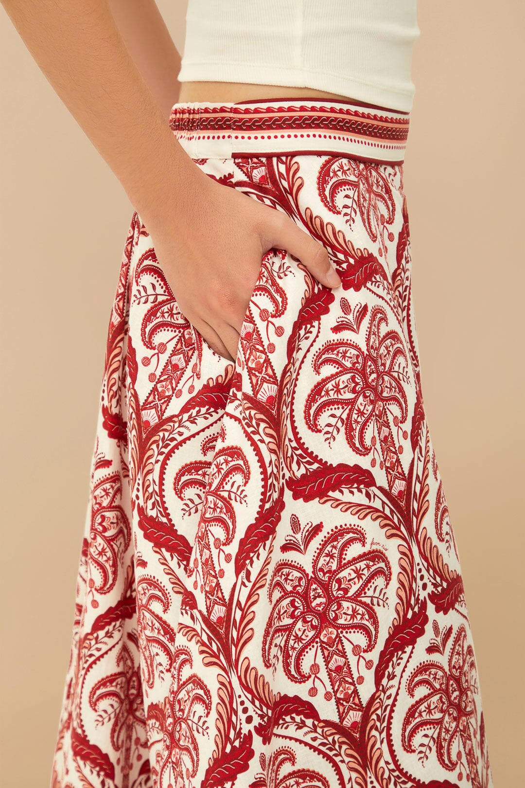 Off-White Tropical Cameo LENZING™ ECOVERO™ Euroflax™ Midi Skirt