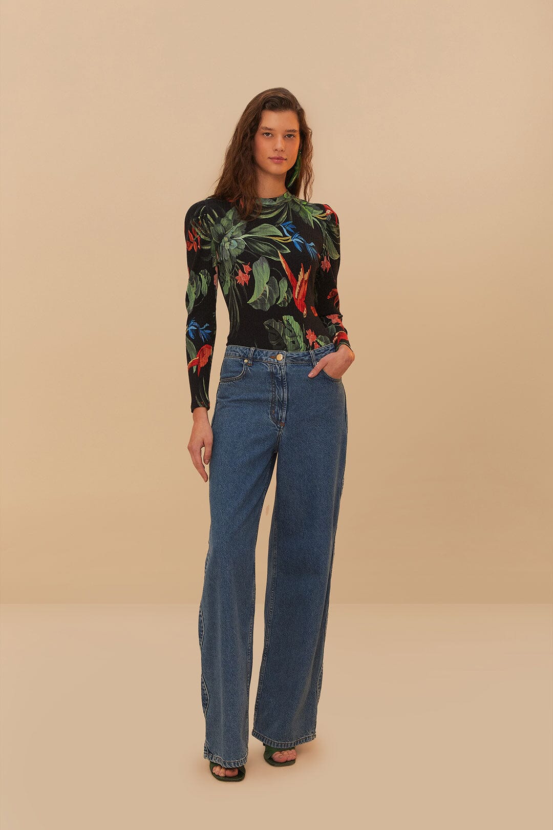 MIDNIGHT MACAW FIESTA BLACK BODYSUIT