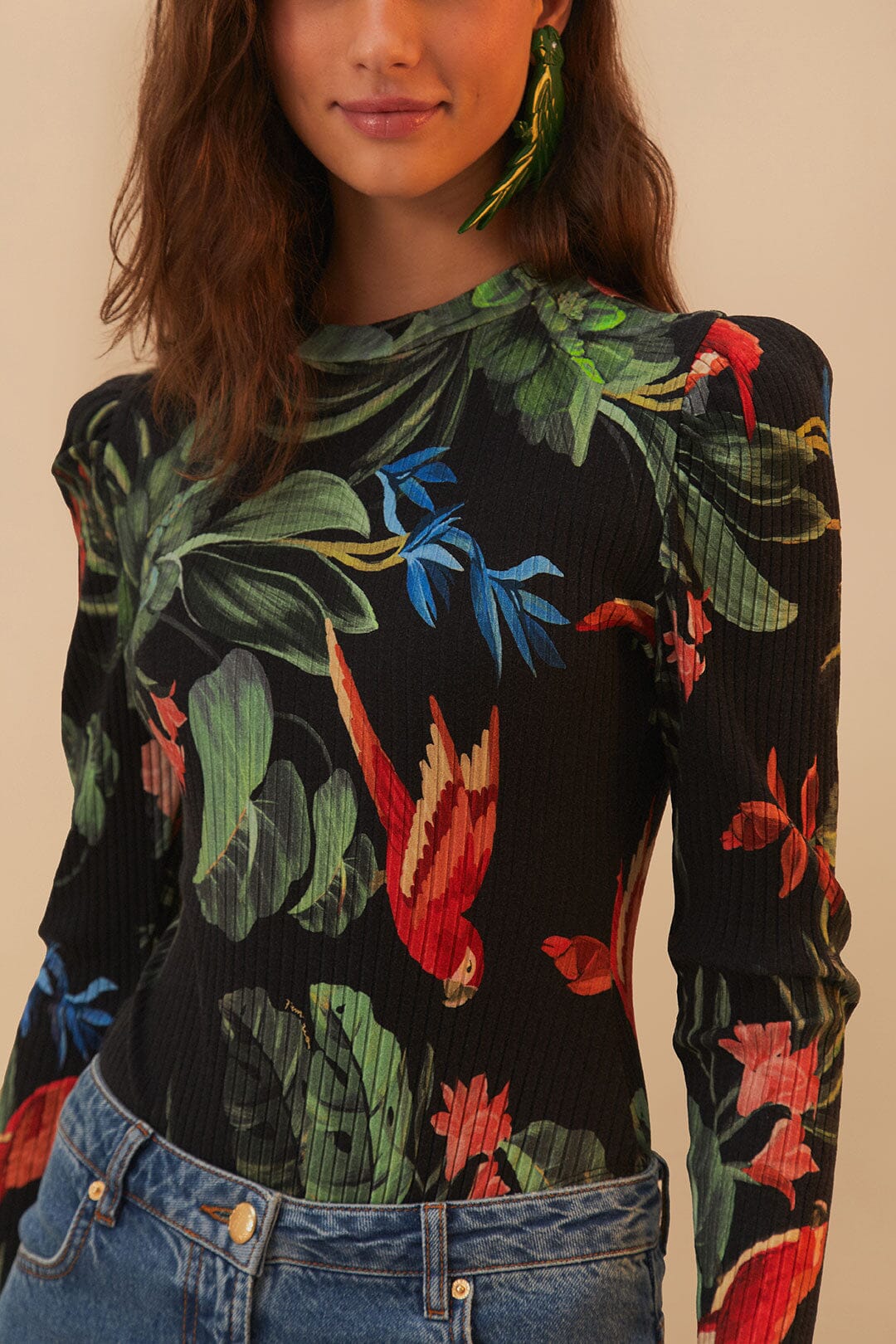MIDNIGHT MACAW FIESTA BLACK BODYSUIT