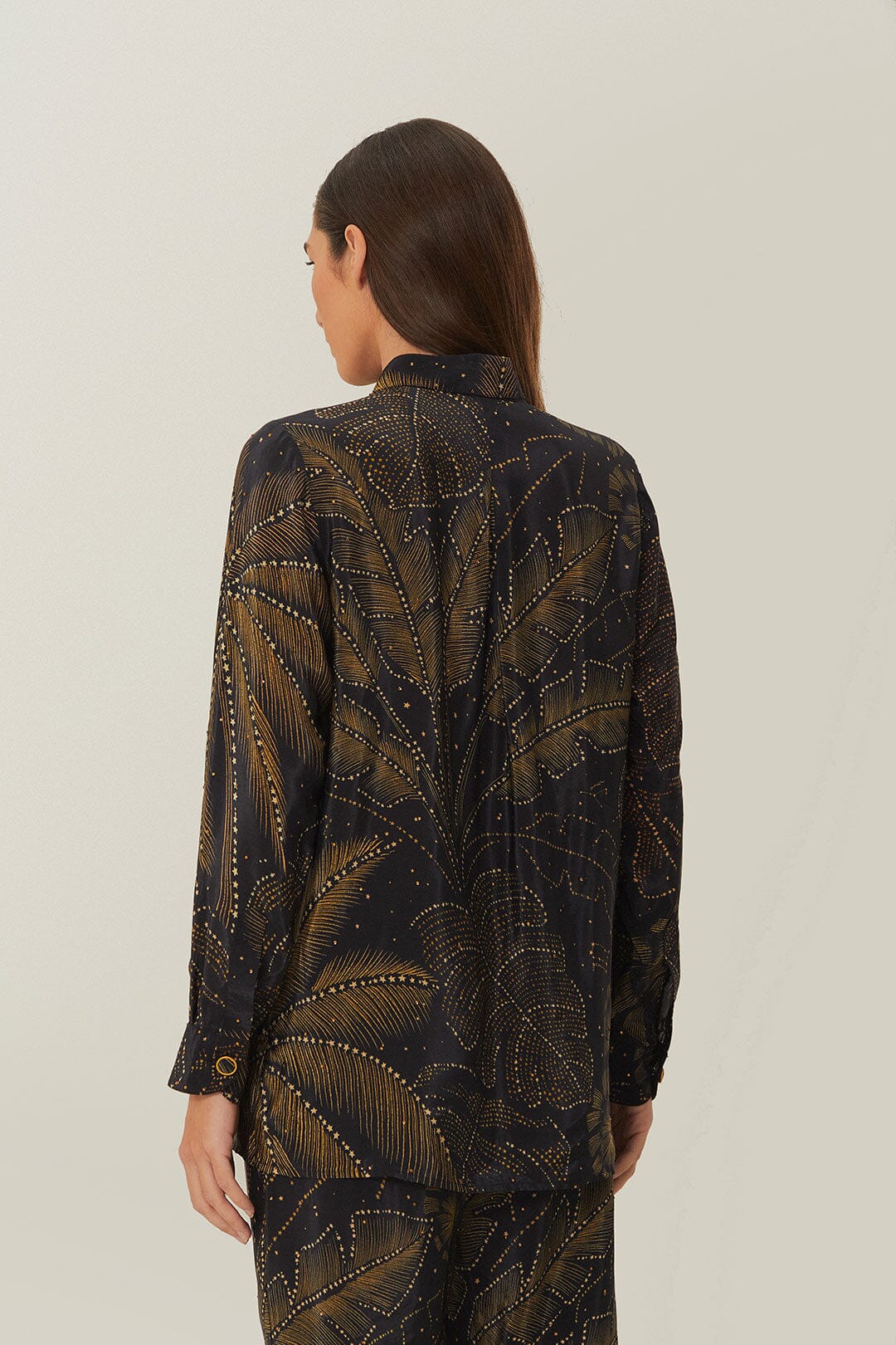 Black Golden Foliage Pajama Shirt