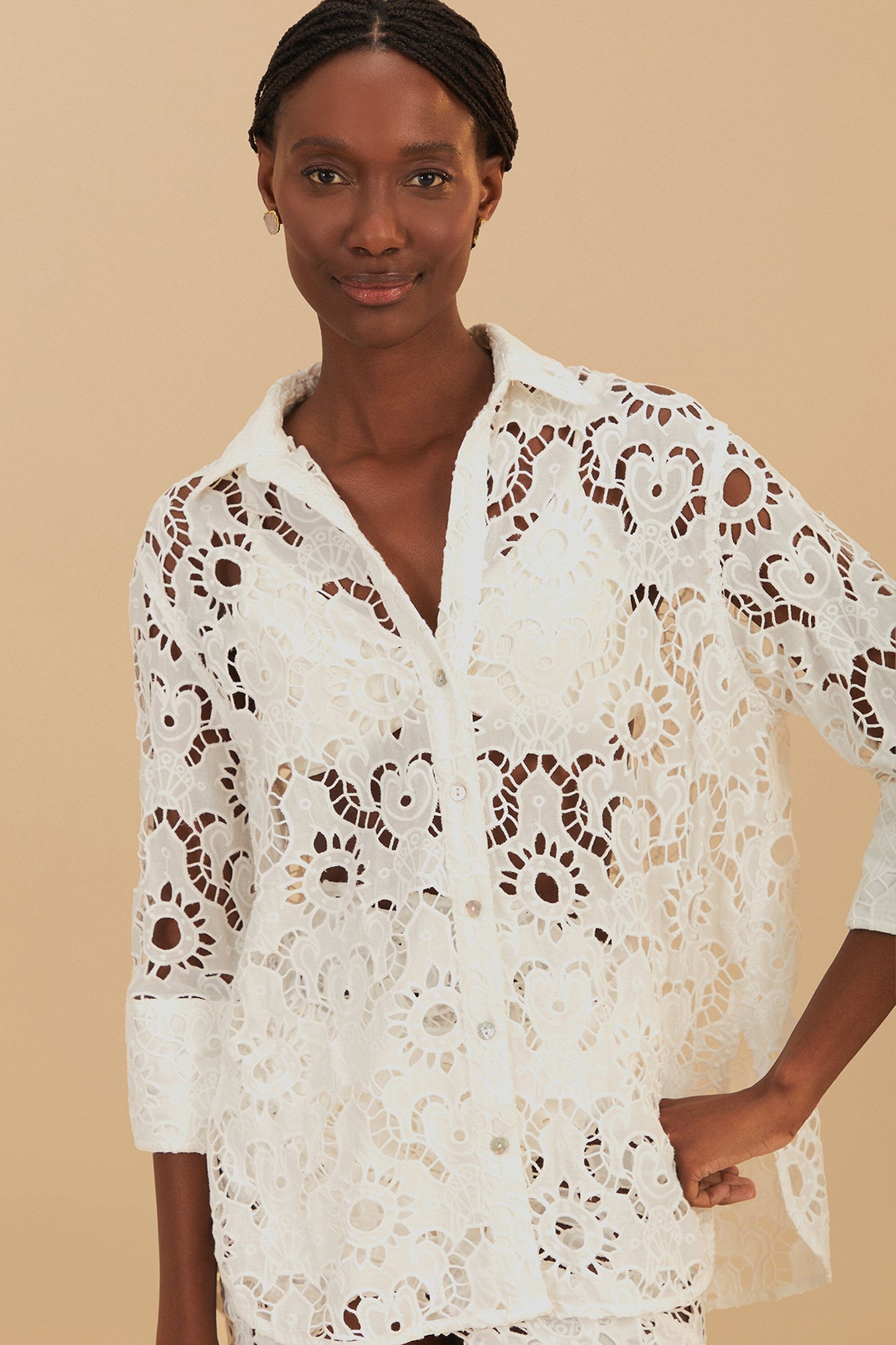 WHITE SUN EYELET SHIRT