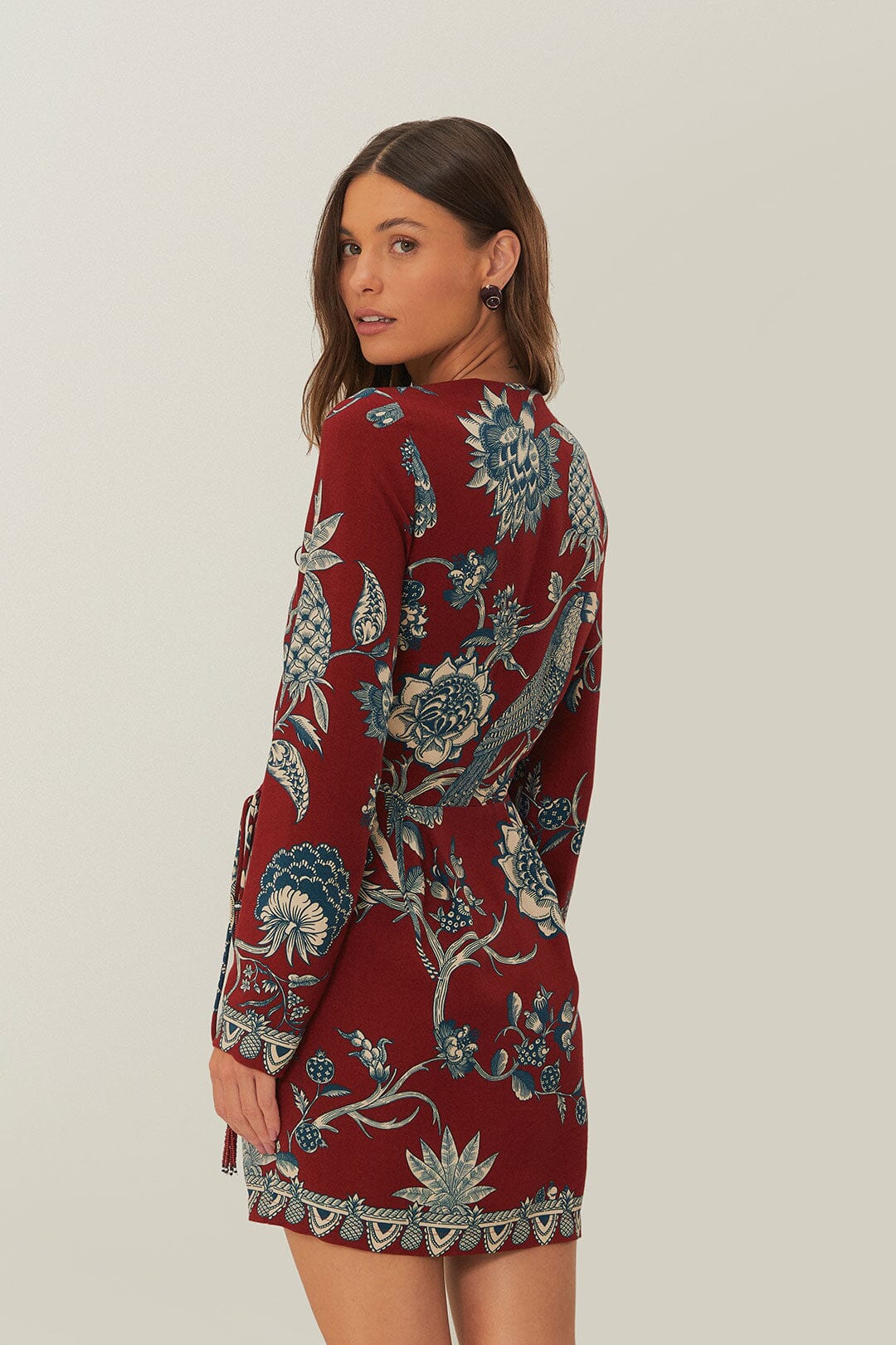 TROPICAL LANDING RED WRAP MINI DRESS