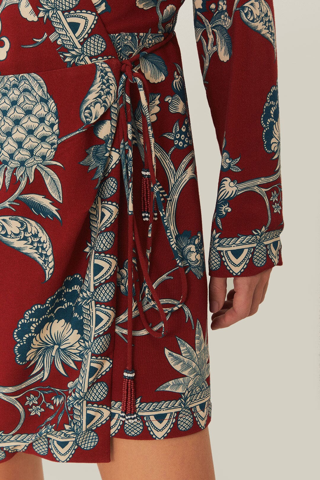 TROPICAL LANDING RED WRAP MINI DRESS