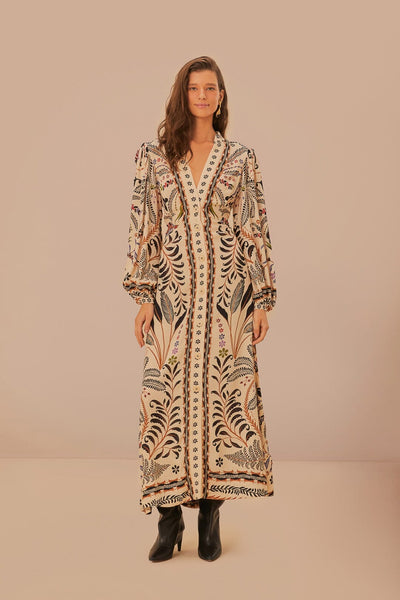 farm rio sand classic nature maxi dress SAND Mystical Long Sleeve Maxi Dress