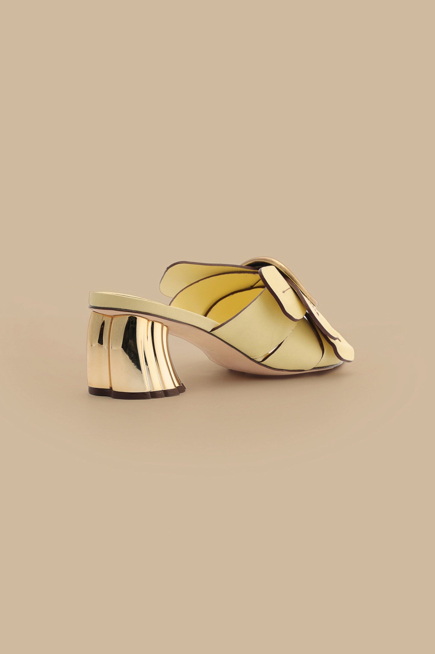 BANANA YELLOW DAISY HEELED MULE