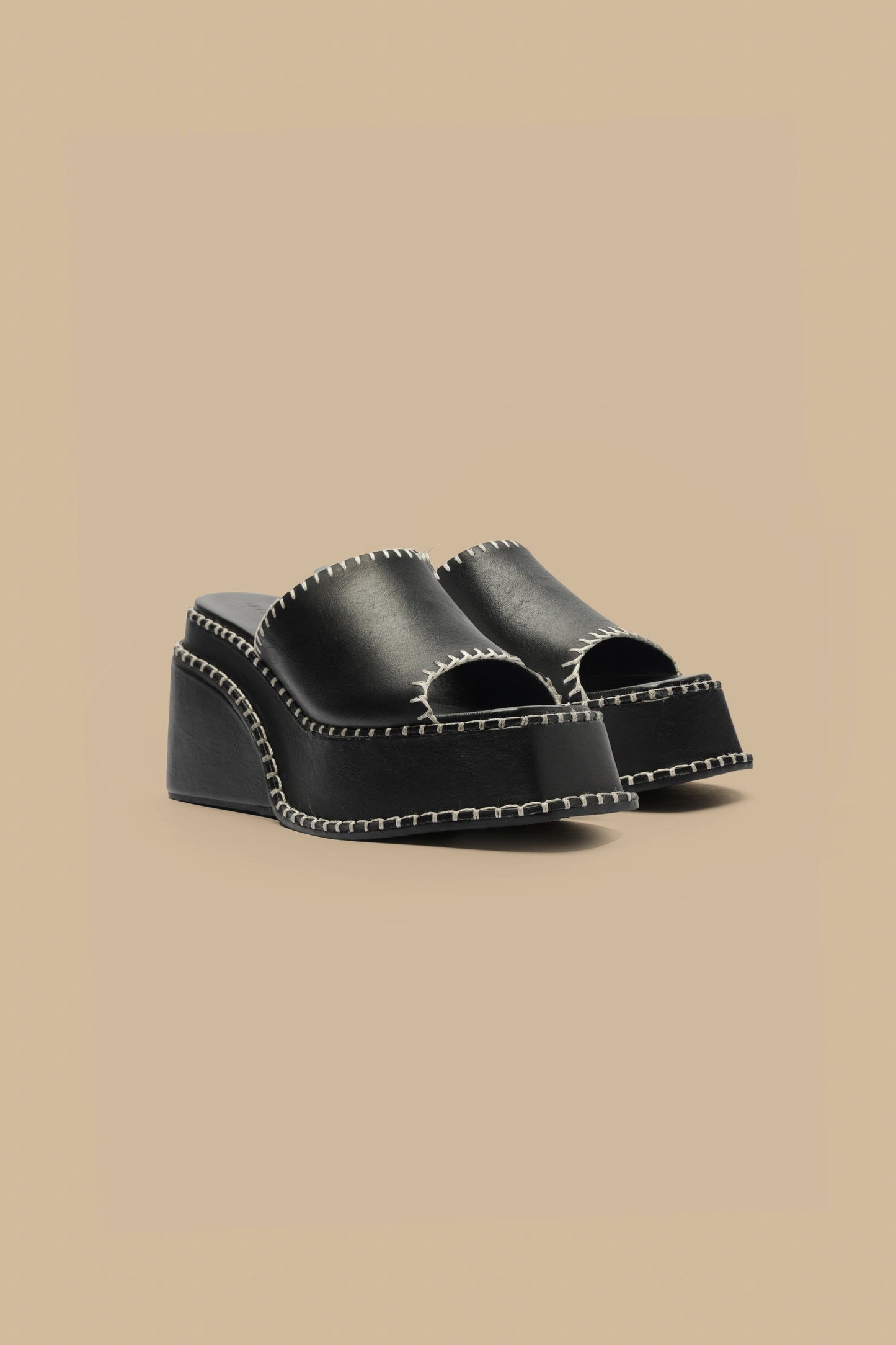 Black Wedge Mule Sandal