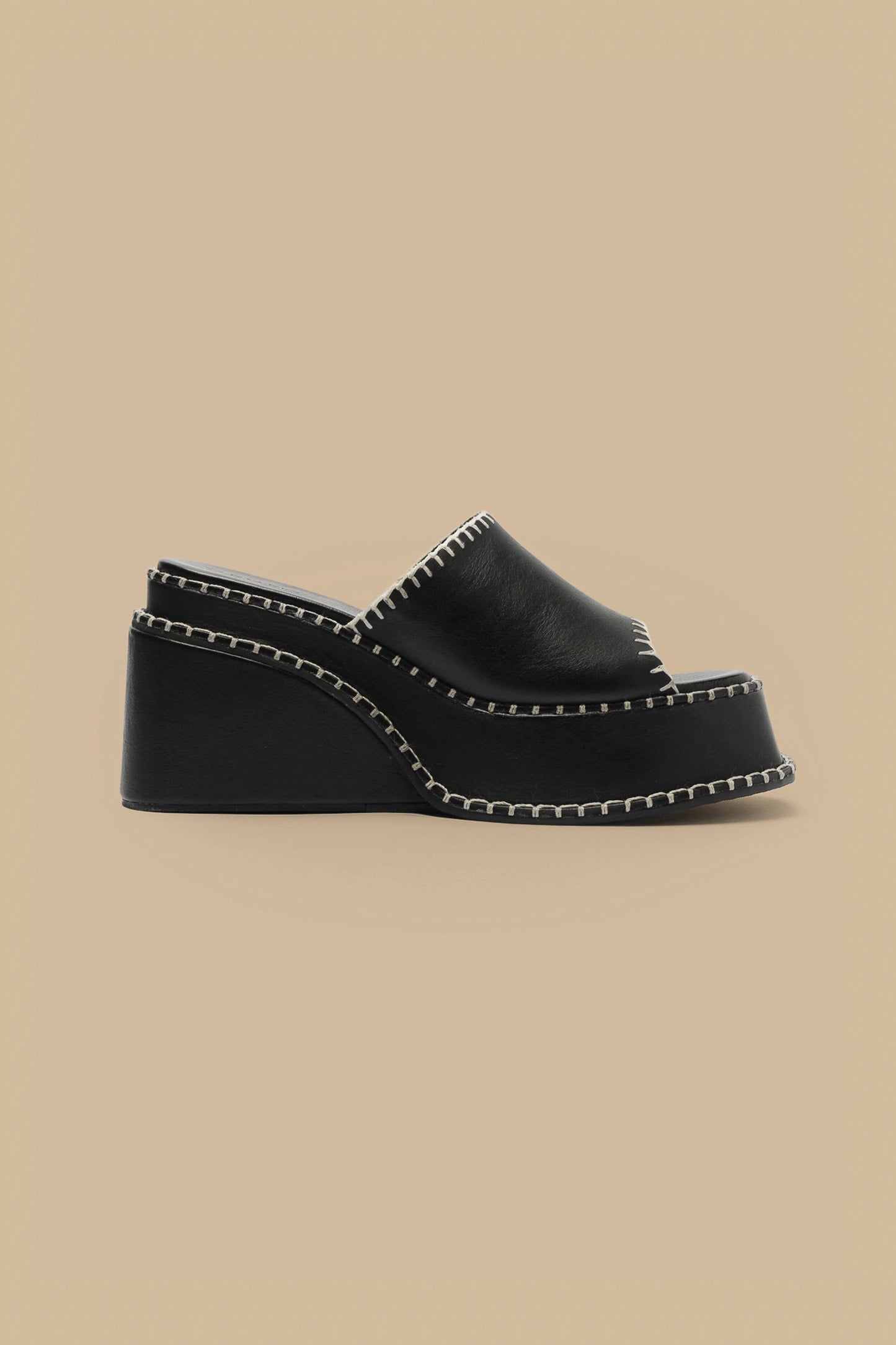 Black Wedge Mule Sandal