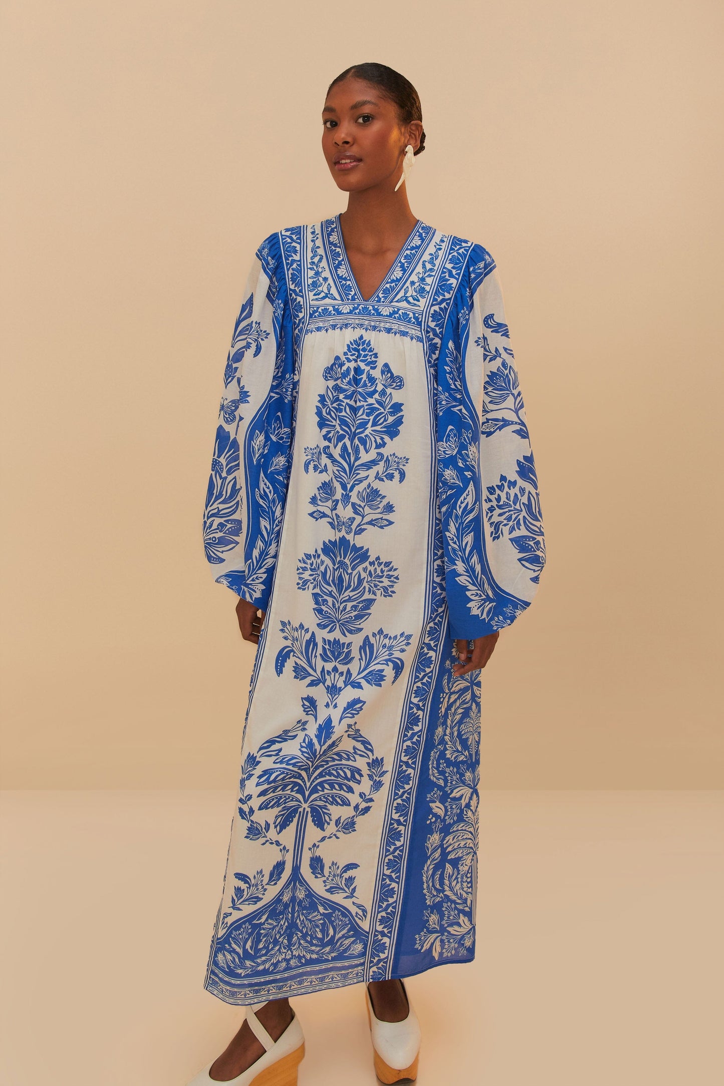 OFF-WHITE DELICATE TAPESTRY MAXI DRESS LONG SLEEVE