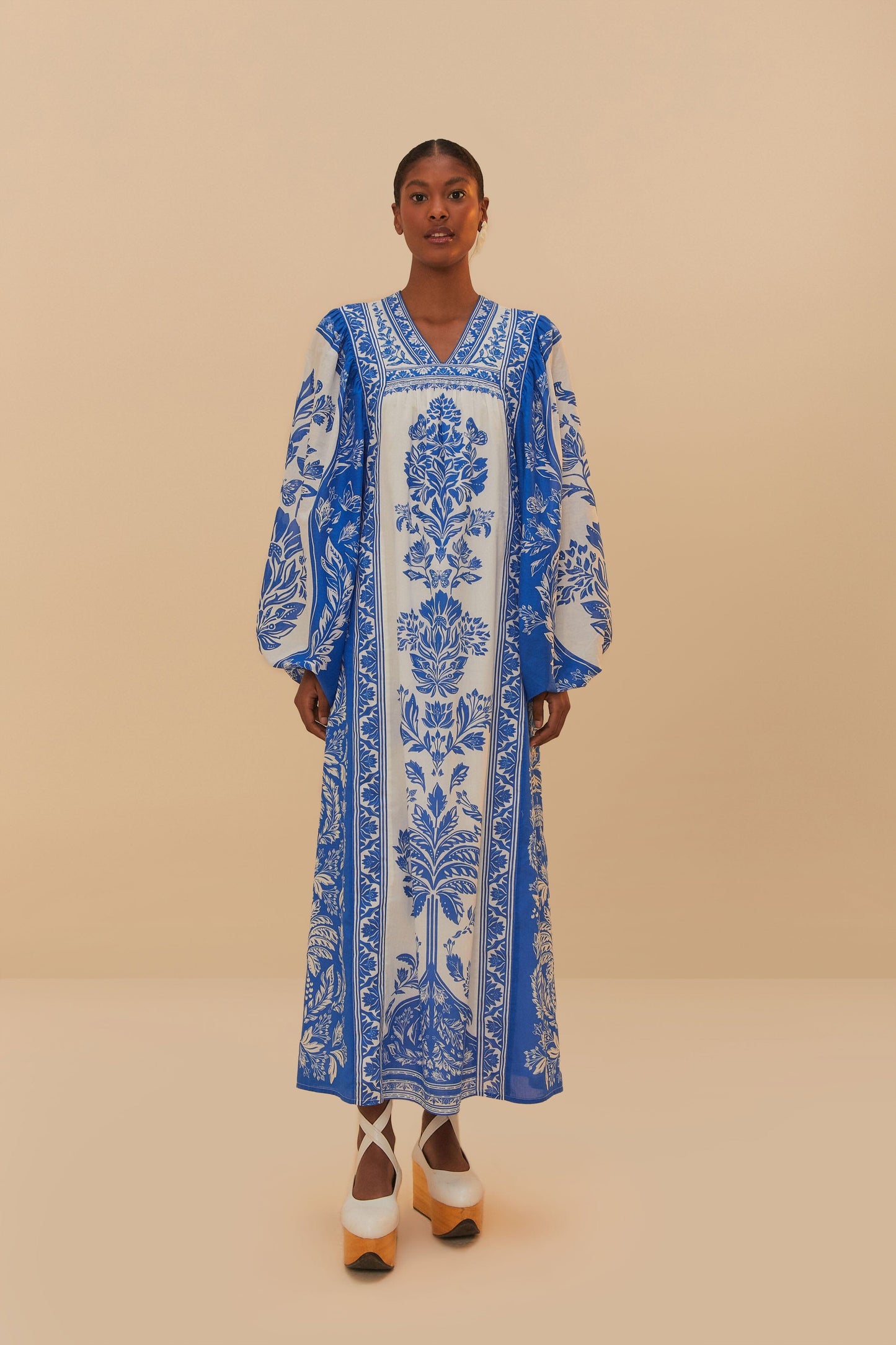 OFF-WHITE DELICATE TAPESTRY MAXI DRESS LONG SLEEVE