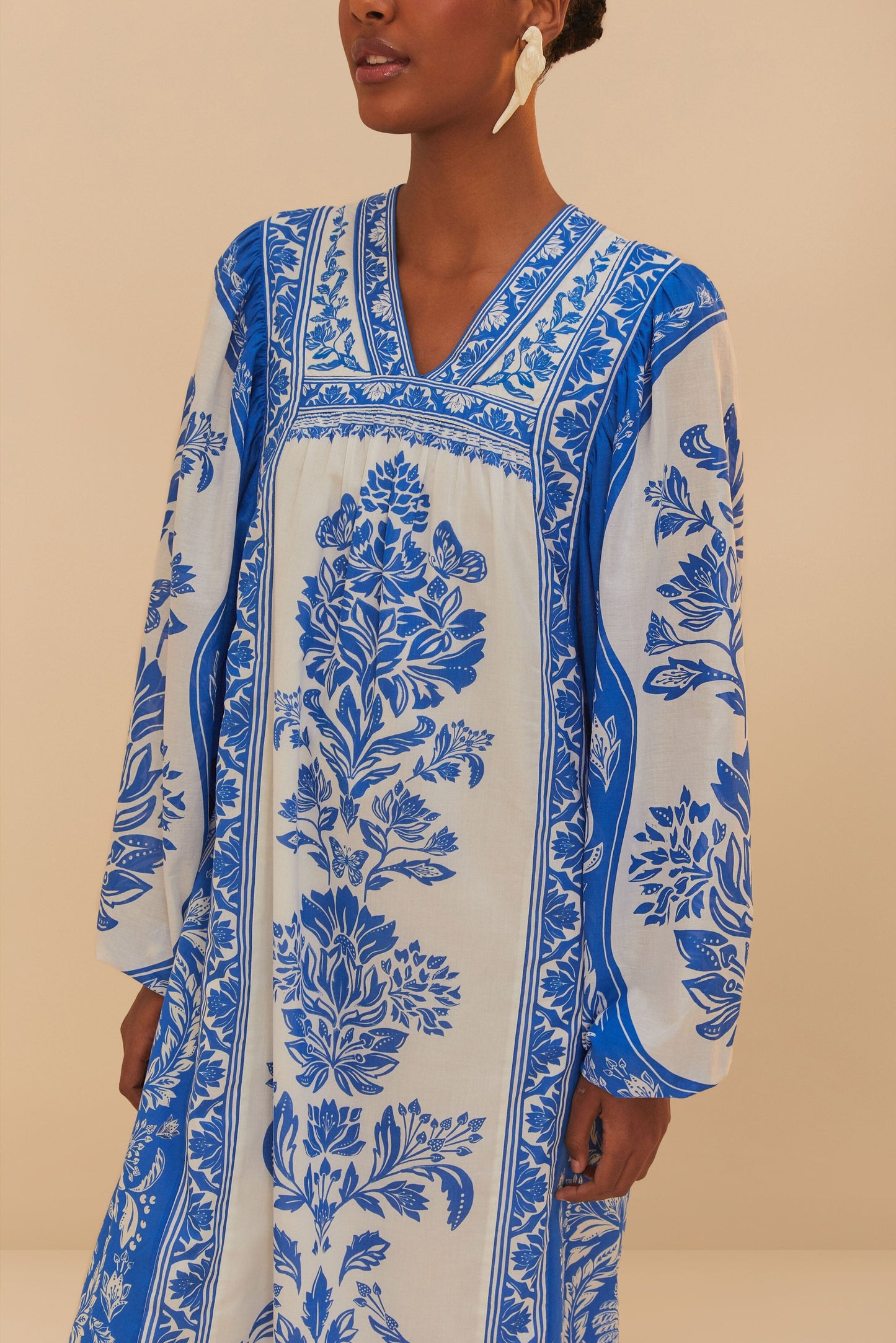 OFF-WHITE DELICATE TAPESTRY MAXI DRESS LONG SLEEVE