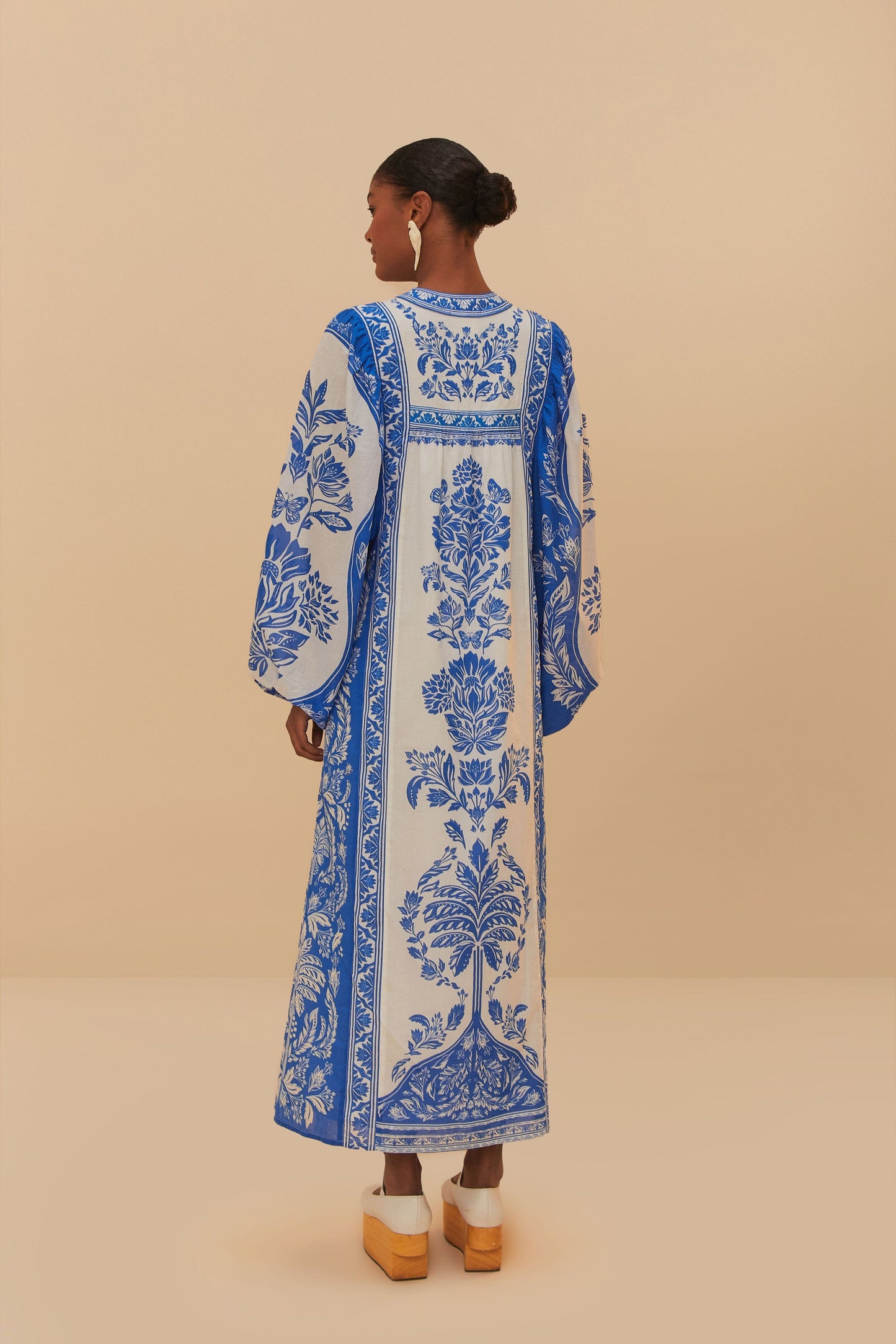 OFF-WHITE DELICATE TAPESTRY MAXI DRESS LONG SLEEVE