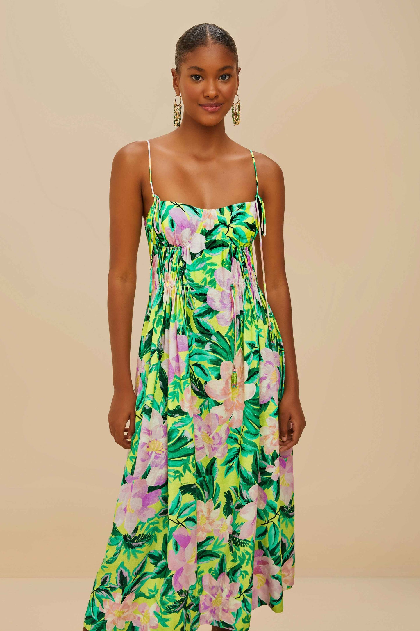 Green Painted Flowers LENZING™ ECOVERO™ Euroflax™ Midi Dress