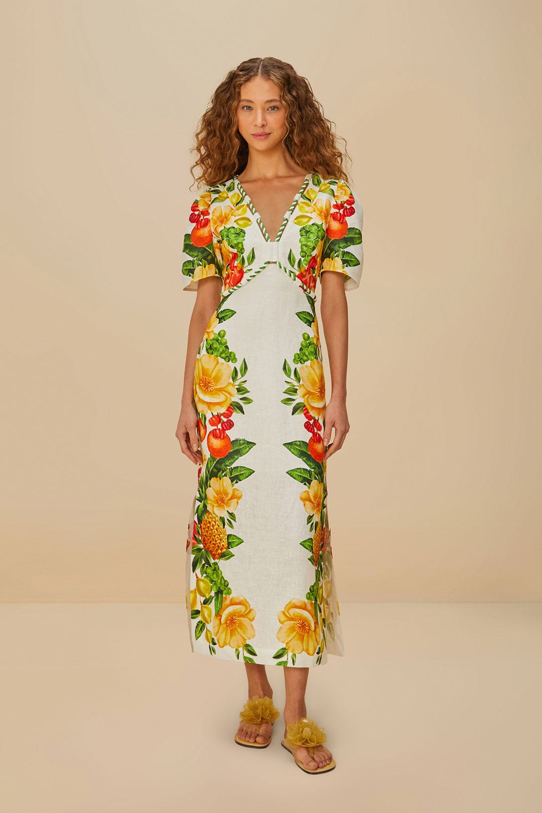Off-White Picnic Flowers Euroflax™ Premium Linen Maxi Dress