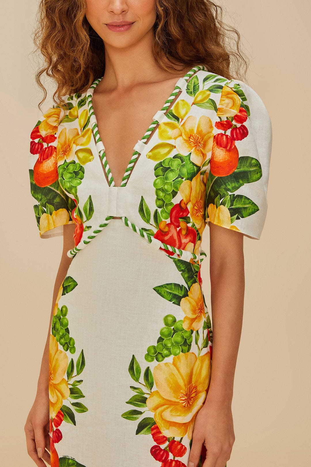 Off-White Picnic Flowers Euroflax™ Premium Linen Maxi Dress