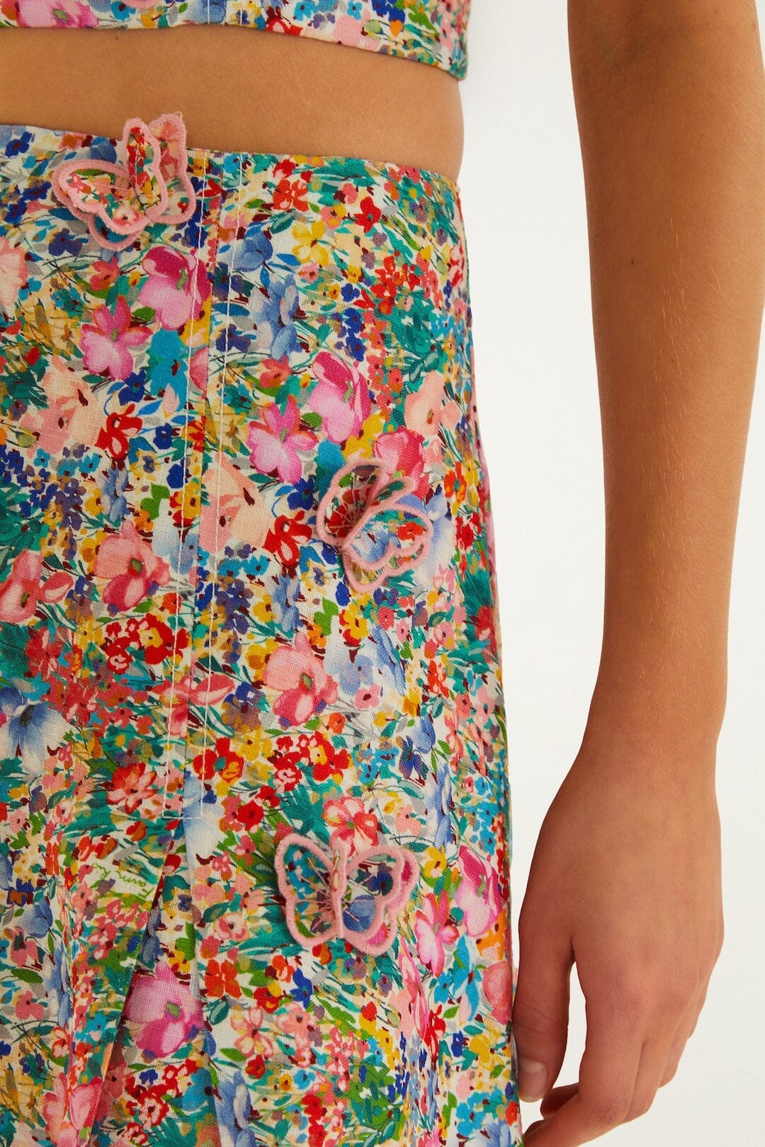 Off-White Peasant Floral Butterflies Maxi Skirt