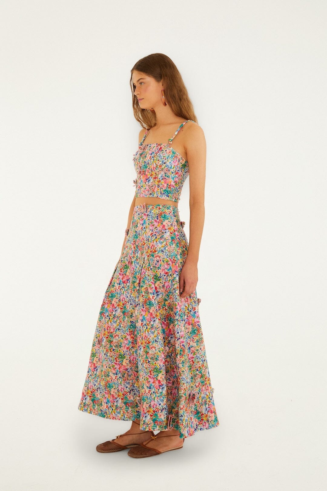 Off-White Peasant Floral Butterflies Maxi Skirt