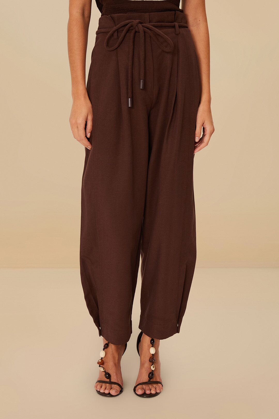 Coffee Topstitched Clochard Pants