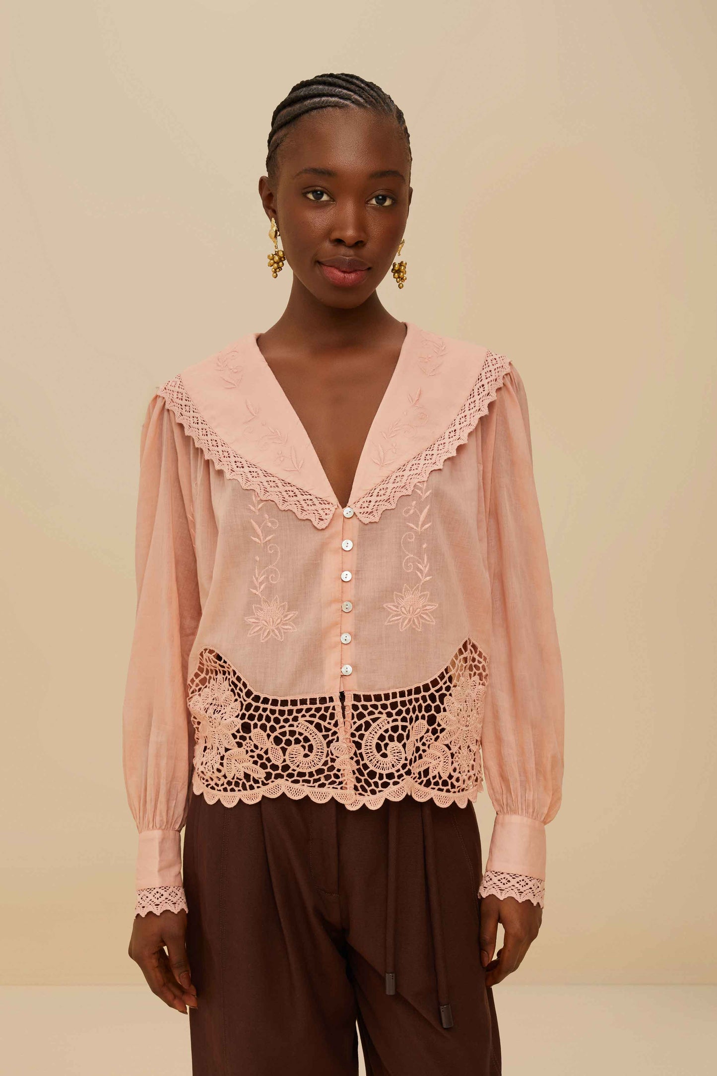 PINK LACY LONG SLEEVE BLOUSE
