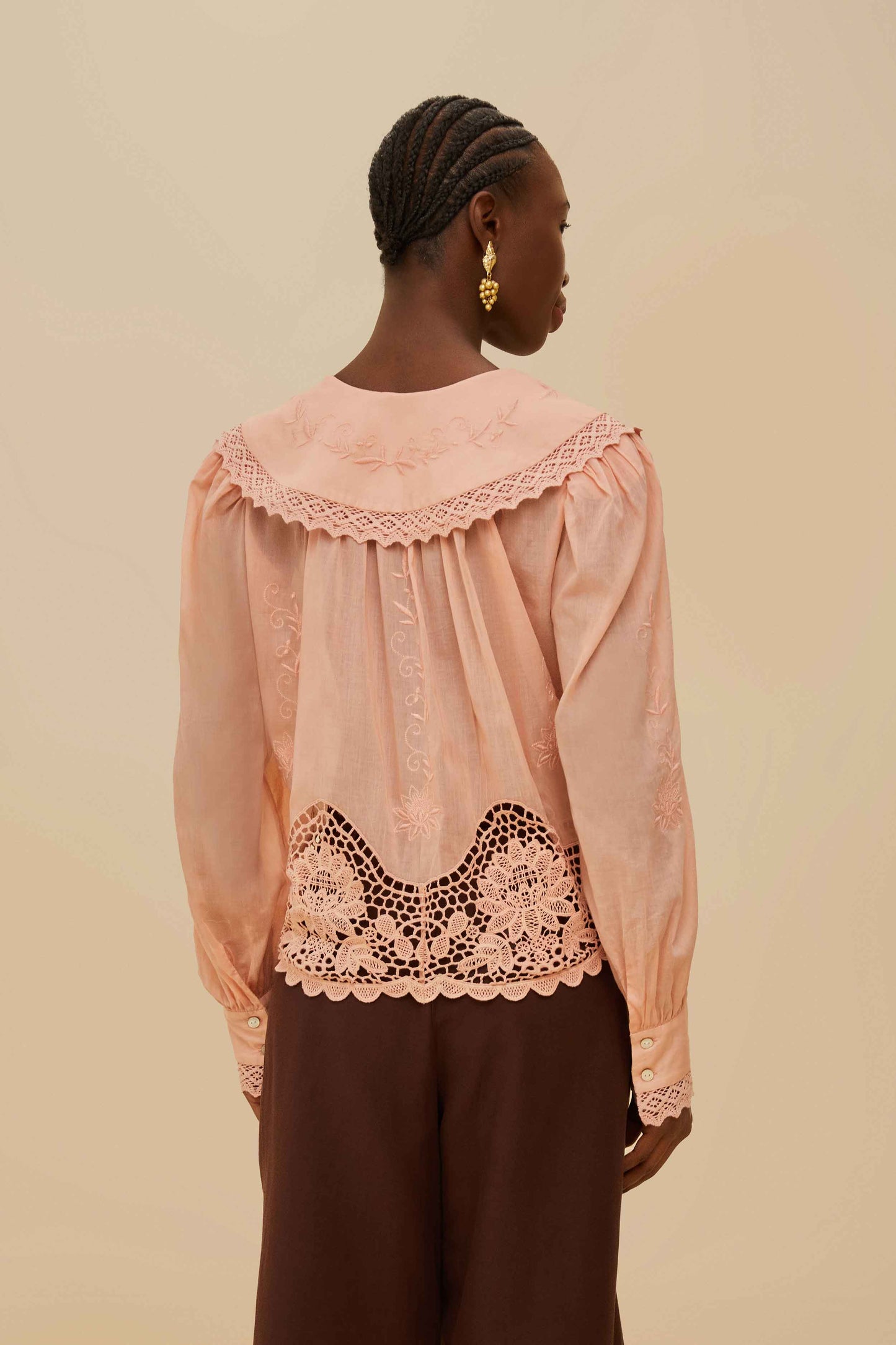 PINK LACY LONG SLEEVE BLOUSE