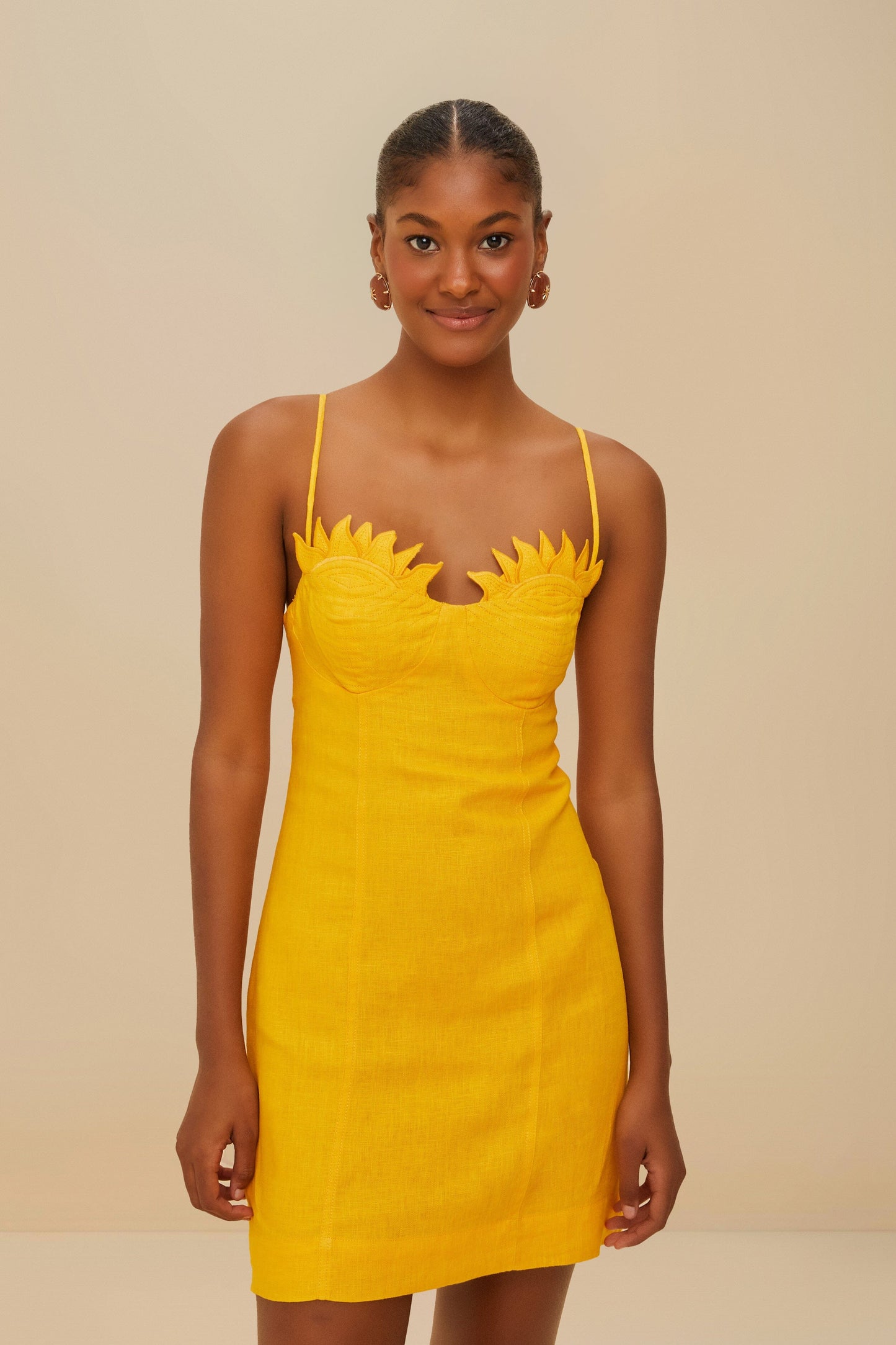 Yellow Sunrise Cup Mini Dress
