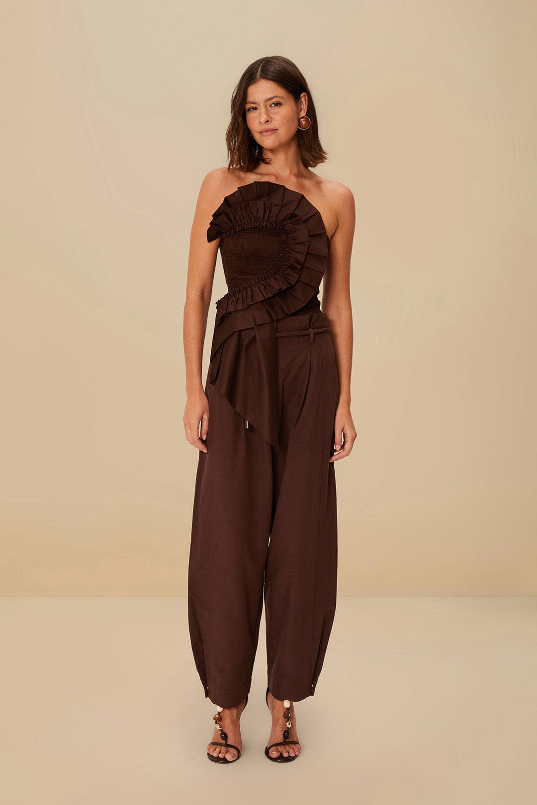 Dark Brown Smocked Organic Cotton Top