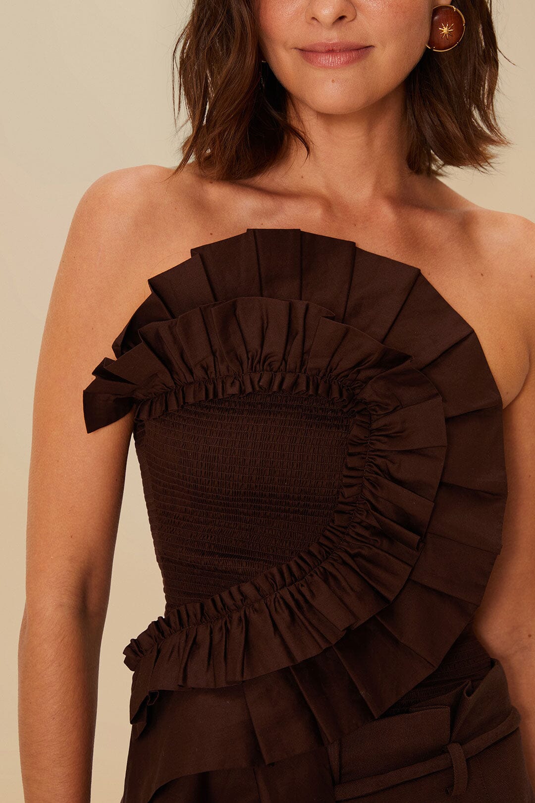 Dark Brown Smocked Organic Cotton Top