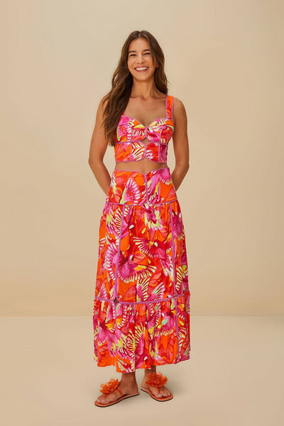 open lace back dress Orange Flying Birds LENZING™ ECOVERO™ Euroflax™ Skirt – FARM Rio