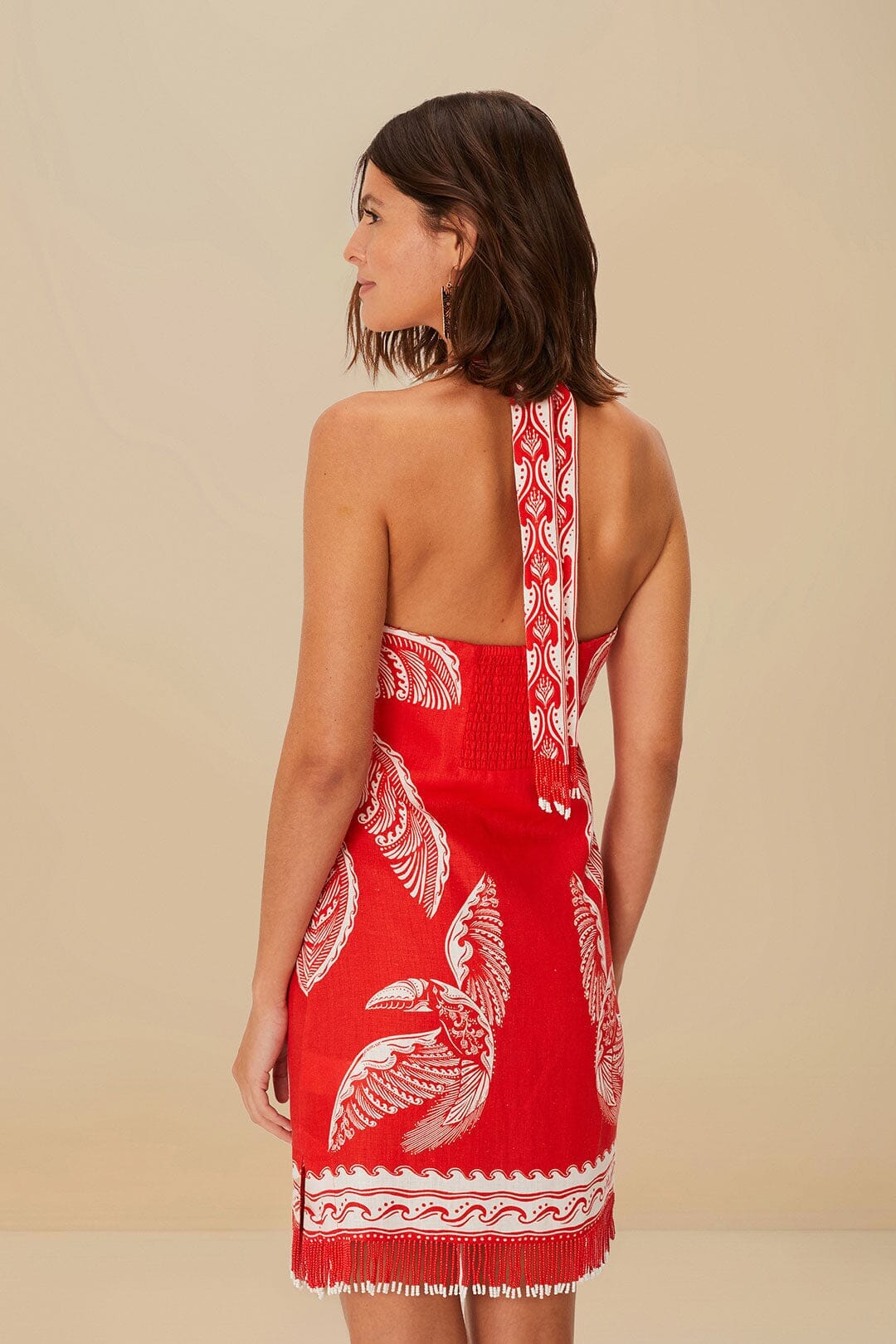 Red Majestic Coconut Tree Euroflax™ Premium Linen Mini Dress