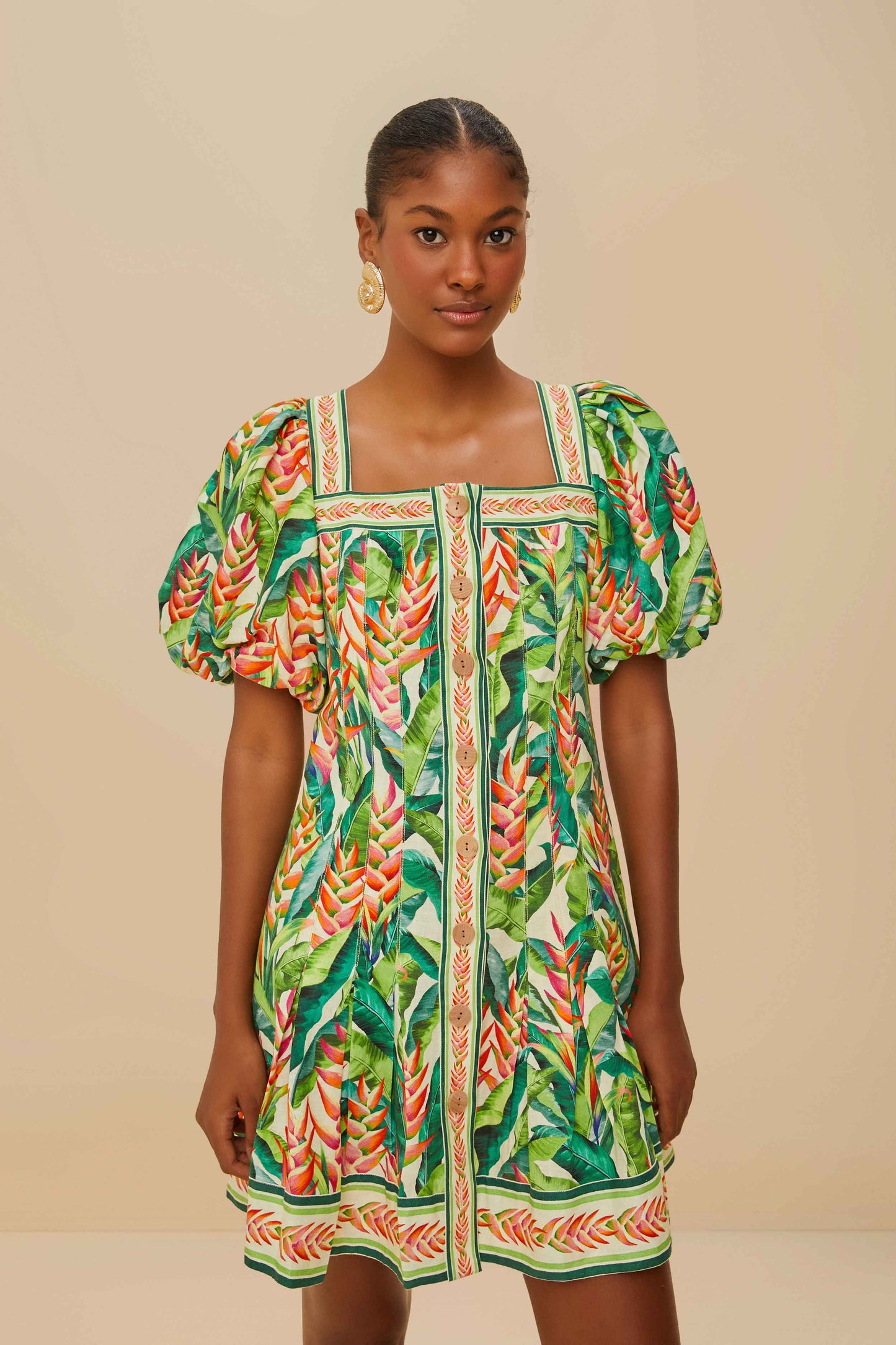 Off-White Heli Leaves LENZING™ ECOVERO™ Euroflax™ Mini Dress