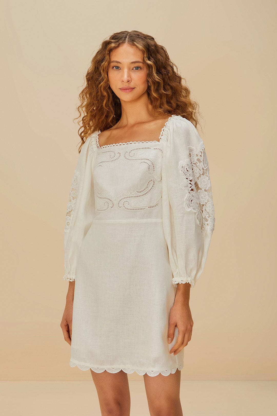 Off-White Embroidered Euroflax™ Premium Linen Mini Dress